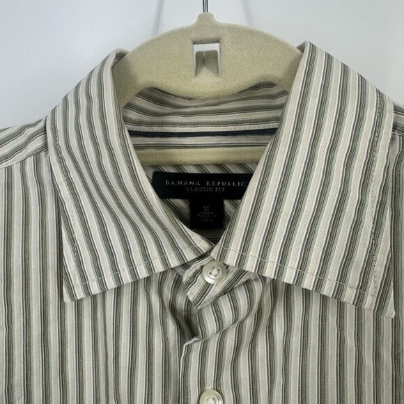 Banana Republic Mens Classic Fit Striped Button-Down Shirt Size M Cotton Green - Picture 6 of 8